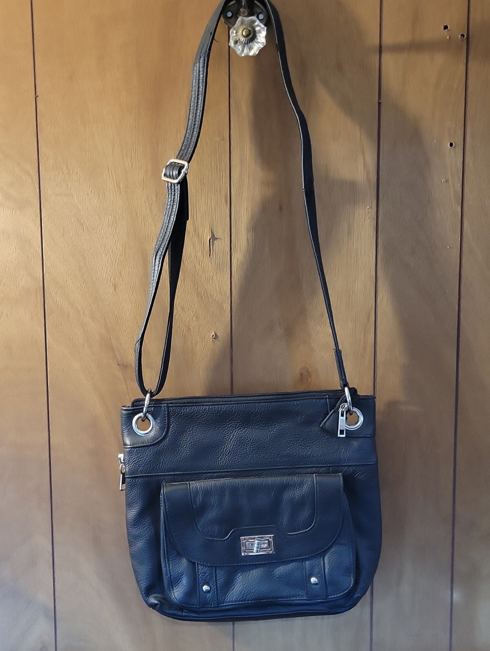 Roma Black Leather Crossbody Bag Conceal Carry